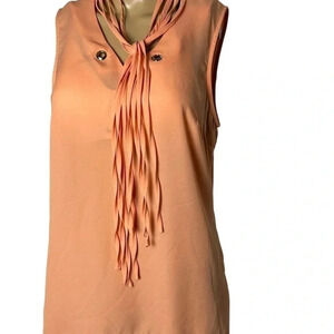 Chiffon lined sleeveless peach pullover blouse.eyelet,fringes ,ring details, S&L